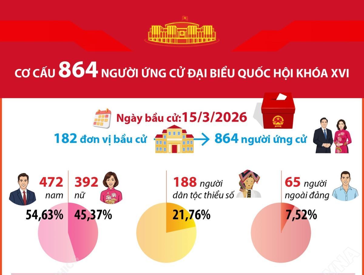 Thống kê cơ cấu 864 người ứng cử Đại biểu Quốc hội khóa XVI